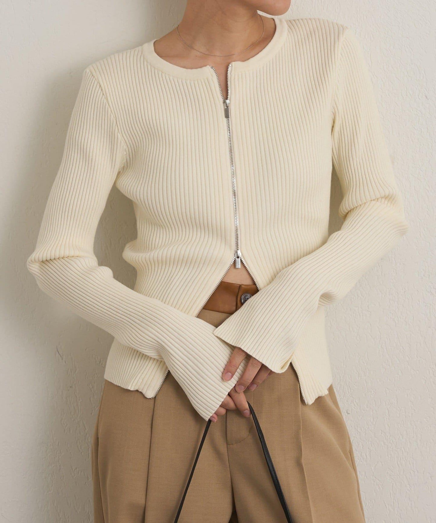 雙拉鍊羅紋開衫