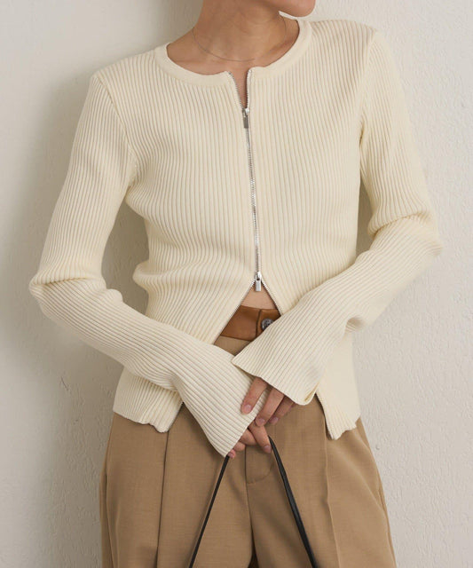 雙拉鍊羅紋開衫