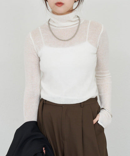 透視高領針織衫