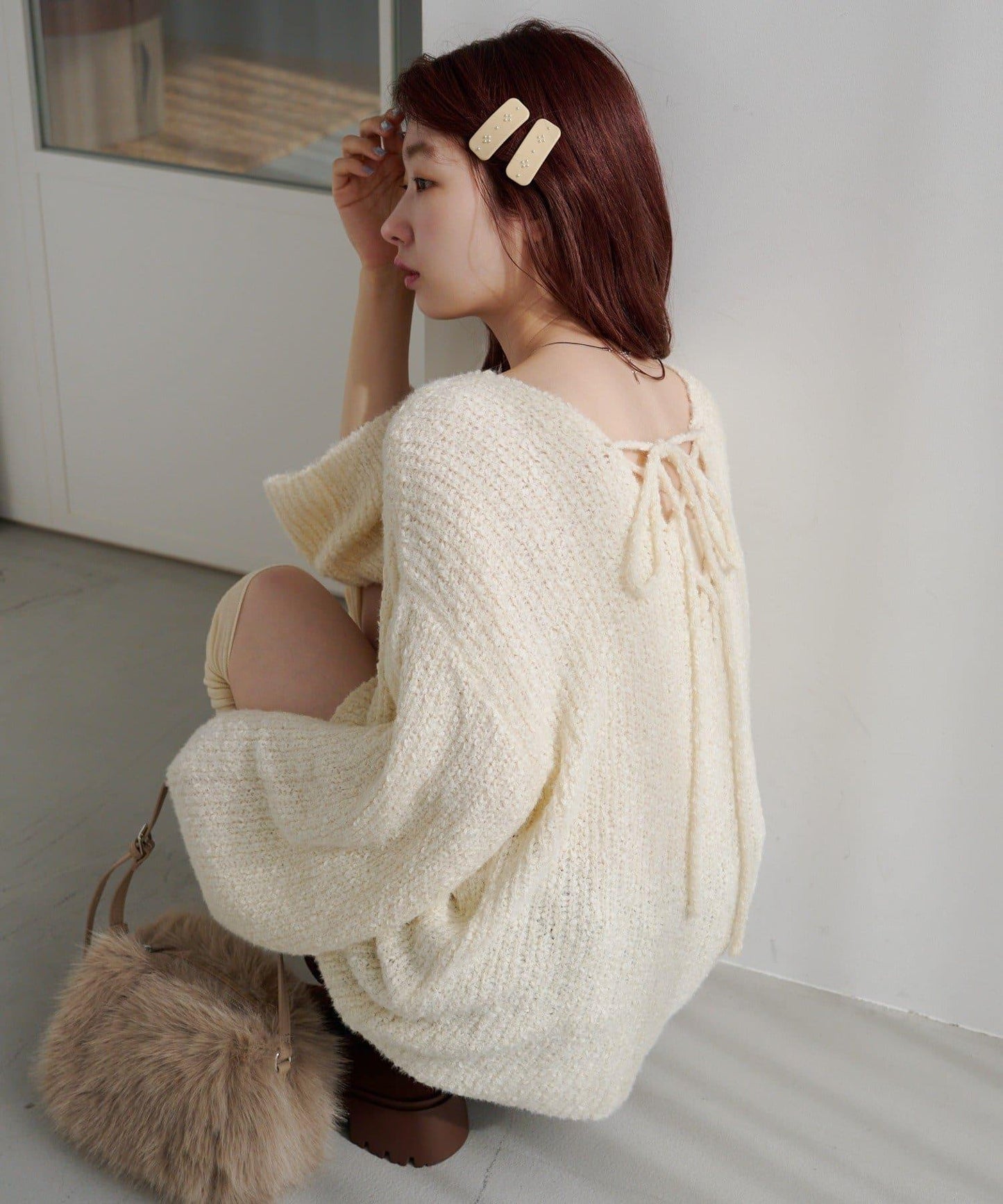 【純色&條紋/前後兩穿】繫帶寬鬆針織衫