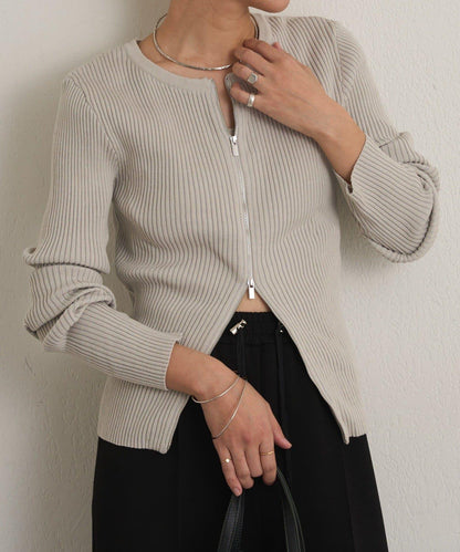 雙拉鍊羅紋開衫