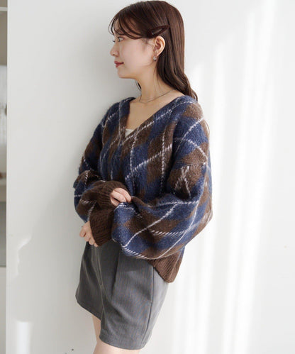 菱格絨面針織開衫