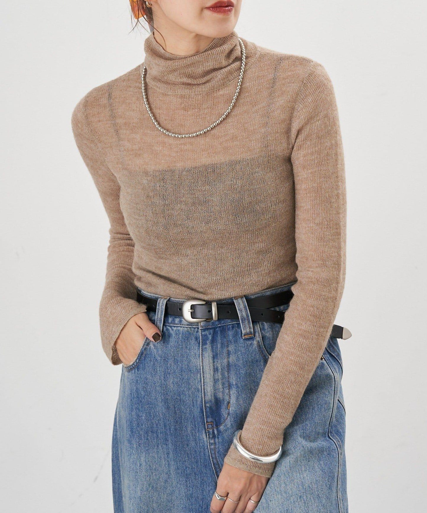 透視高領針織衫