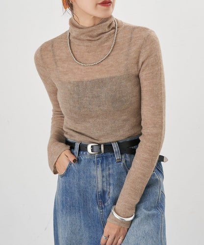 透視高領針織衫