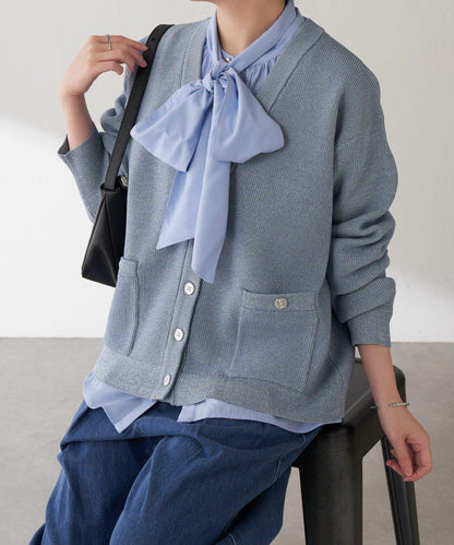 【腰部遮蓋】亮面紐扣開衫