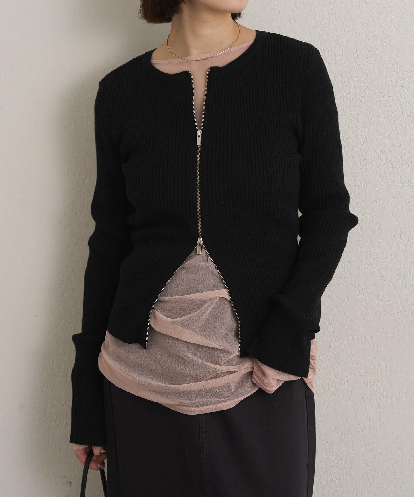 雙拉鍊羅紋開衫