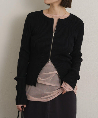 雙拉鍊羅紋開衫