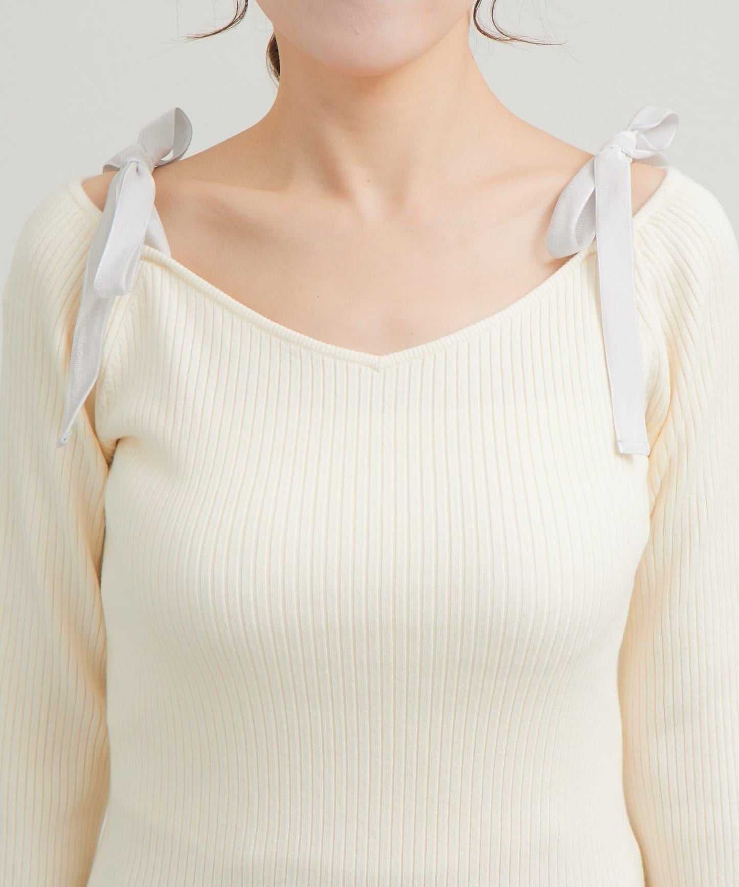 安哥拉觸感蝴蝶結一字肩針織衫