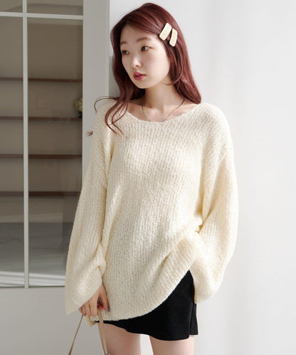 【純色&條紋/前後兩穿】繫帶寬鬆針織衫