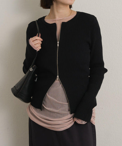 雙拉鍊羅紋開衫
