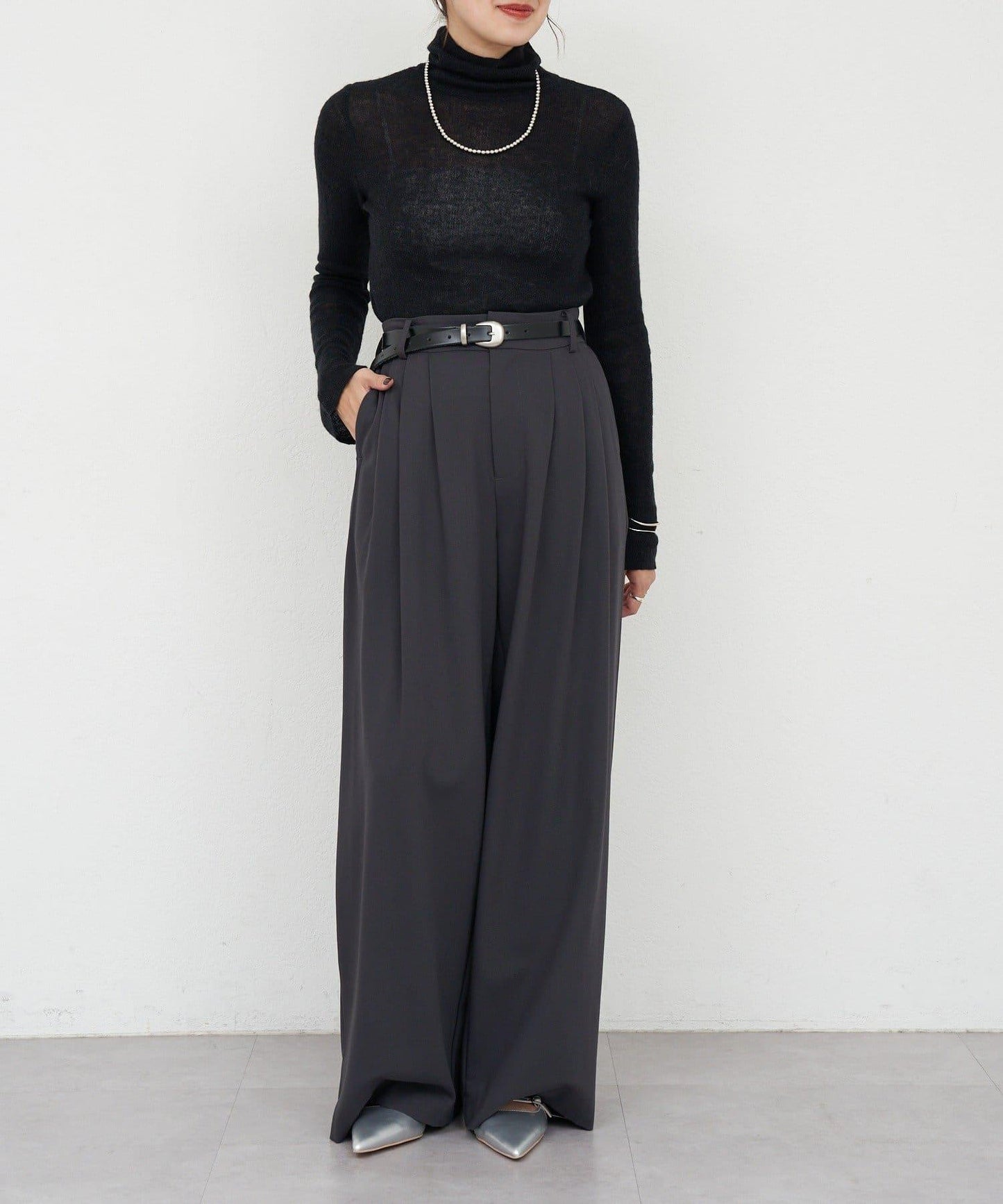 透視高領針織衫