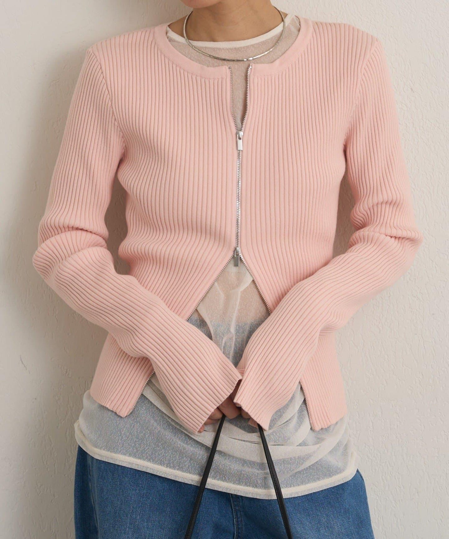 雙拉鍊羅紋開衫