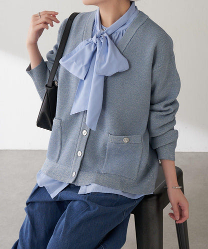 【腰部遮蓋】亮面紐扣開衫