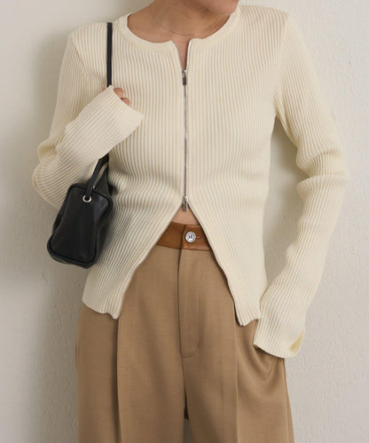 雙拉鍊羅紋開衫