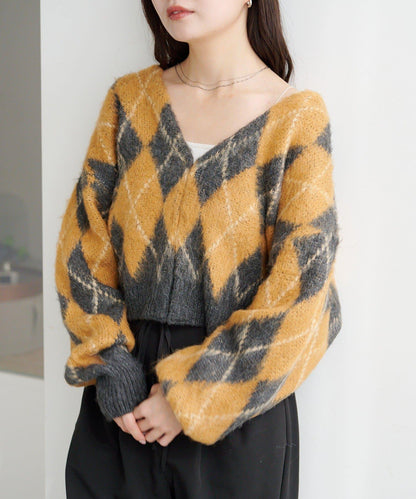 菱格絨面針織開衫