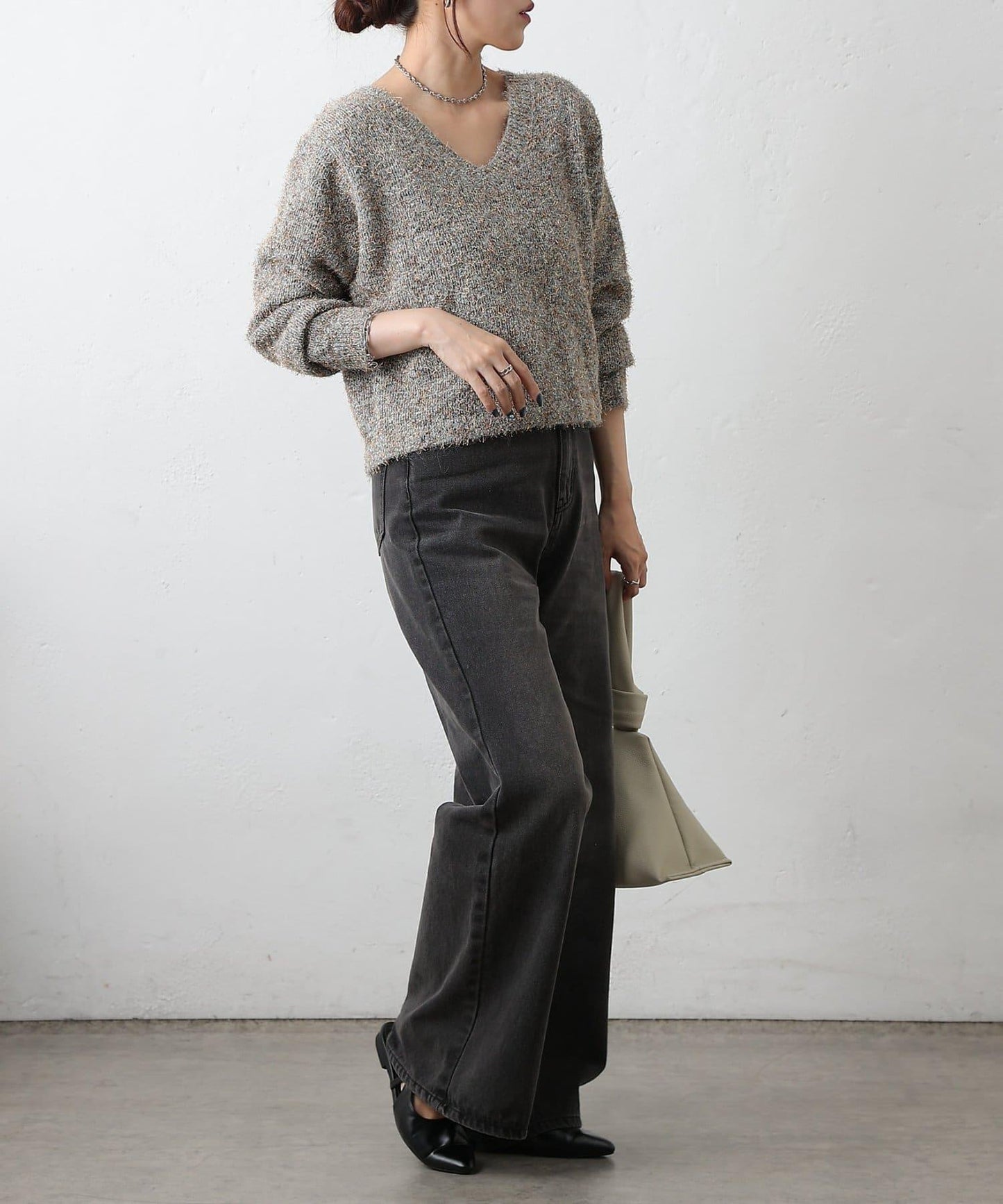 混紡紗線2WAY針織套頭衫