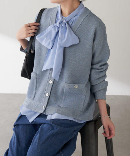 【腰部遮蓋】亮面紐扣開衫