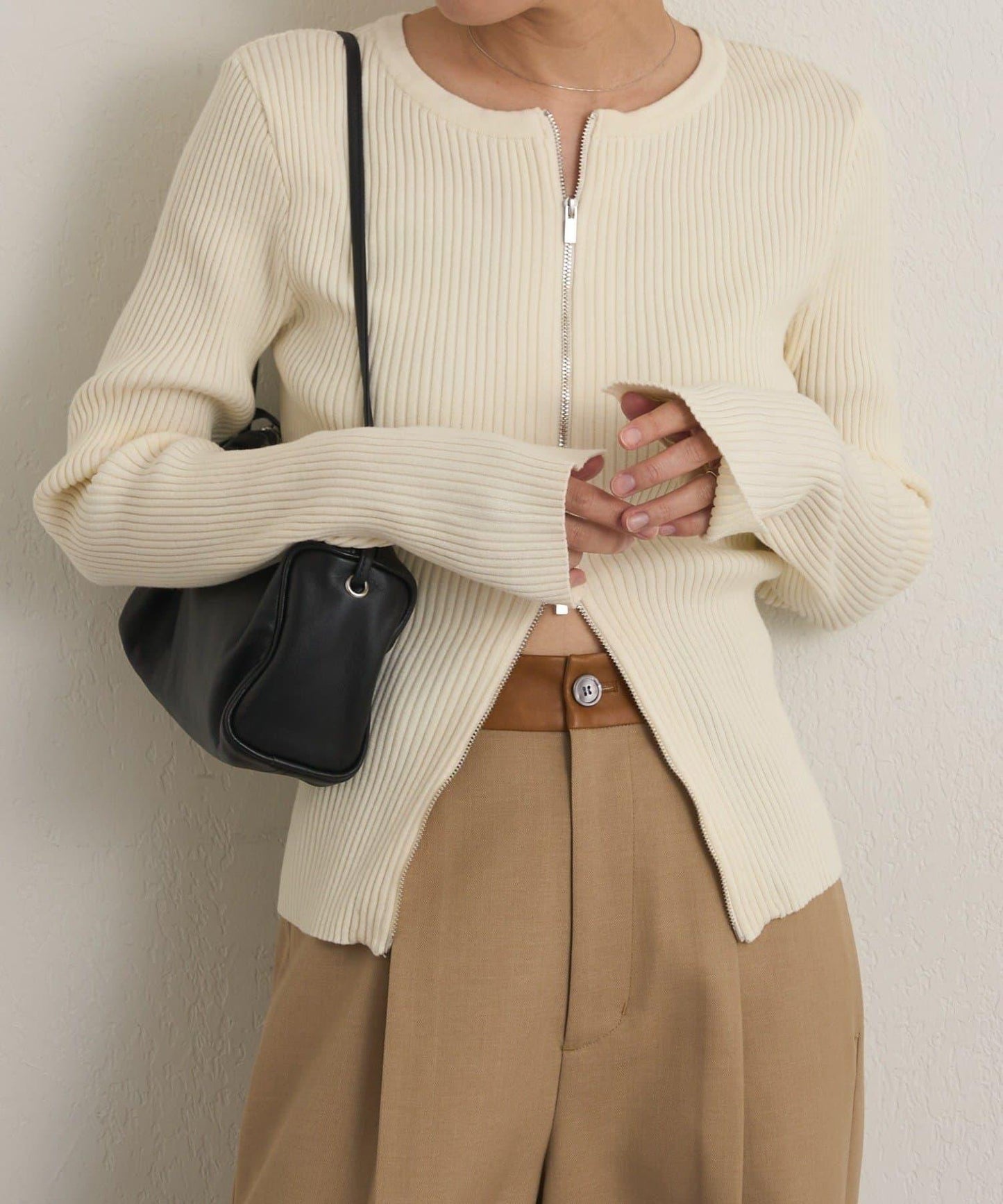 雙拉鍊羅紋開衫