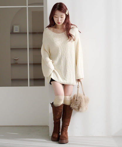 【純色&條紋/前後兩穿】繫帶寬鬆針織衫