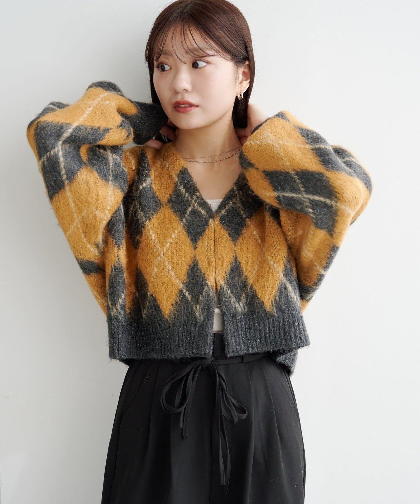 菱格絨面針織開衫