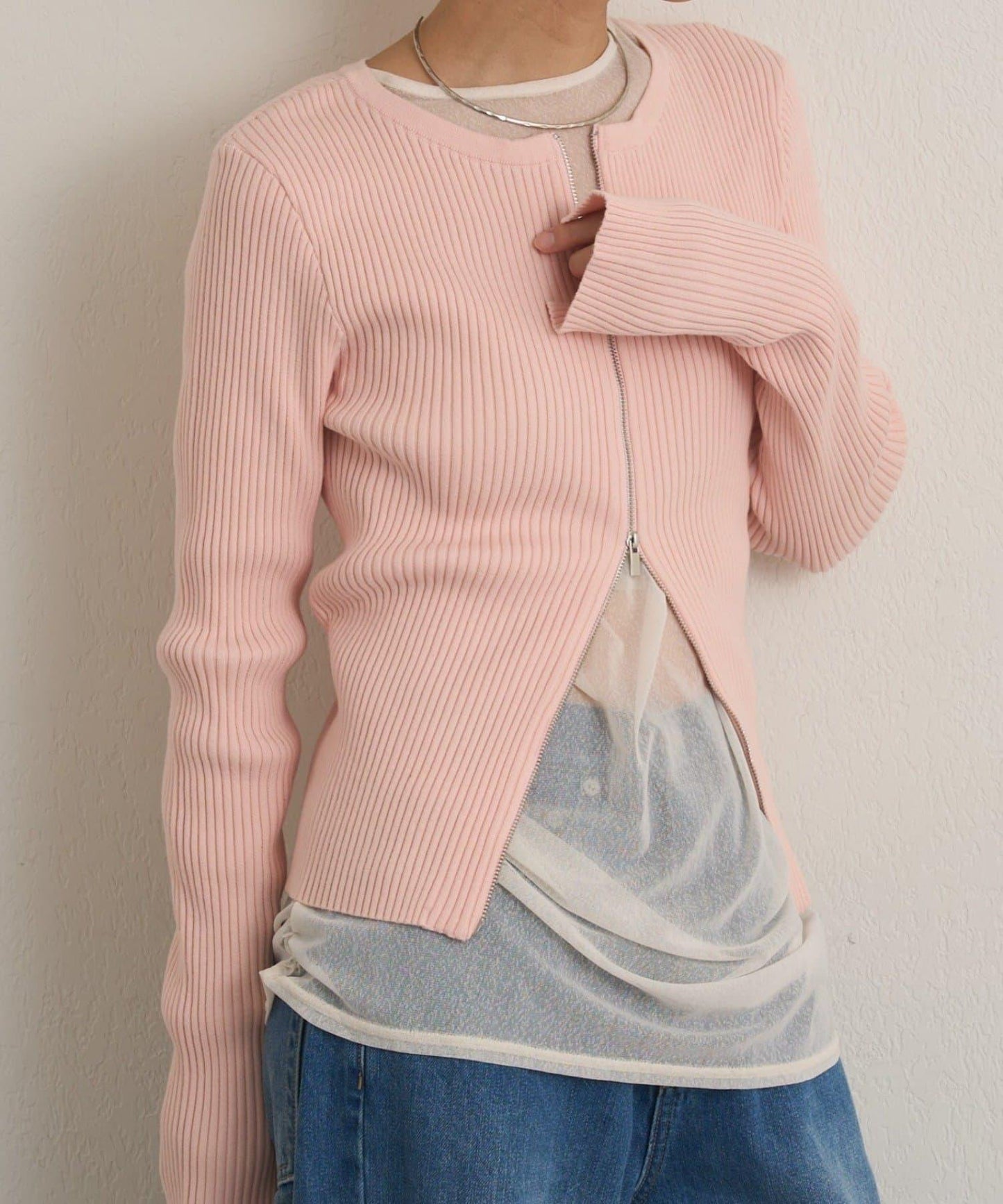 雙拉鍊羅紋開衫