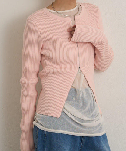 雙拉鍊羅紋開衫