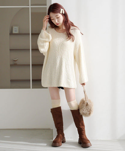 【純色&條紋/前後兩穿】繫帶寬鬆針織衫