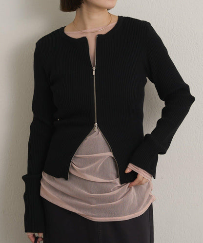 雙拉鍊羅紋開衫