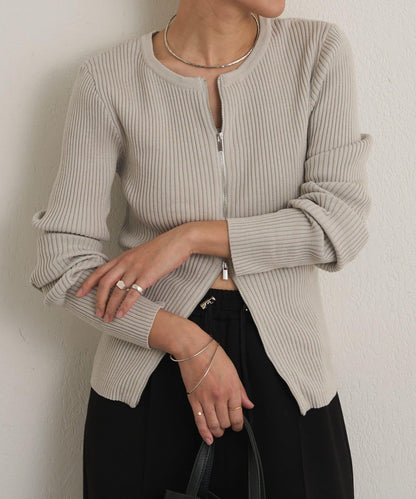 雙拉鍊羅紋開衫