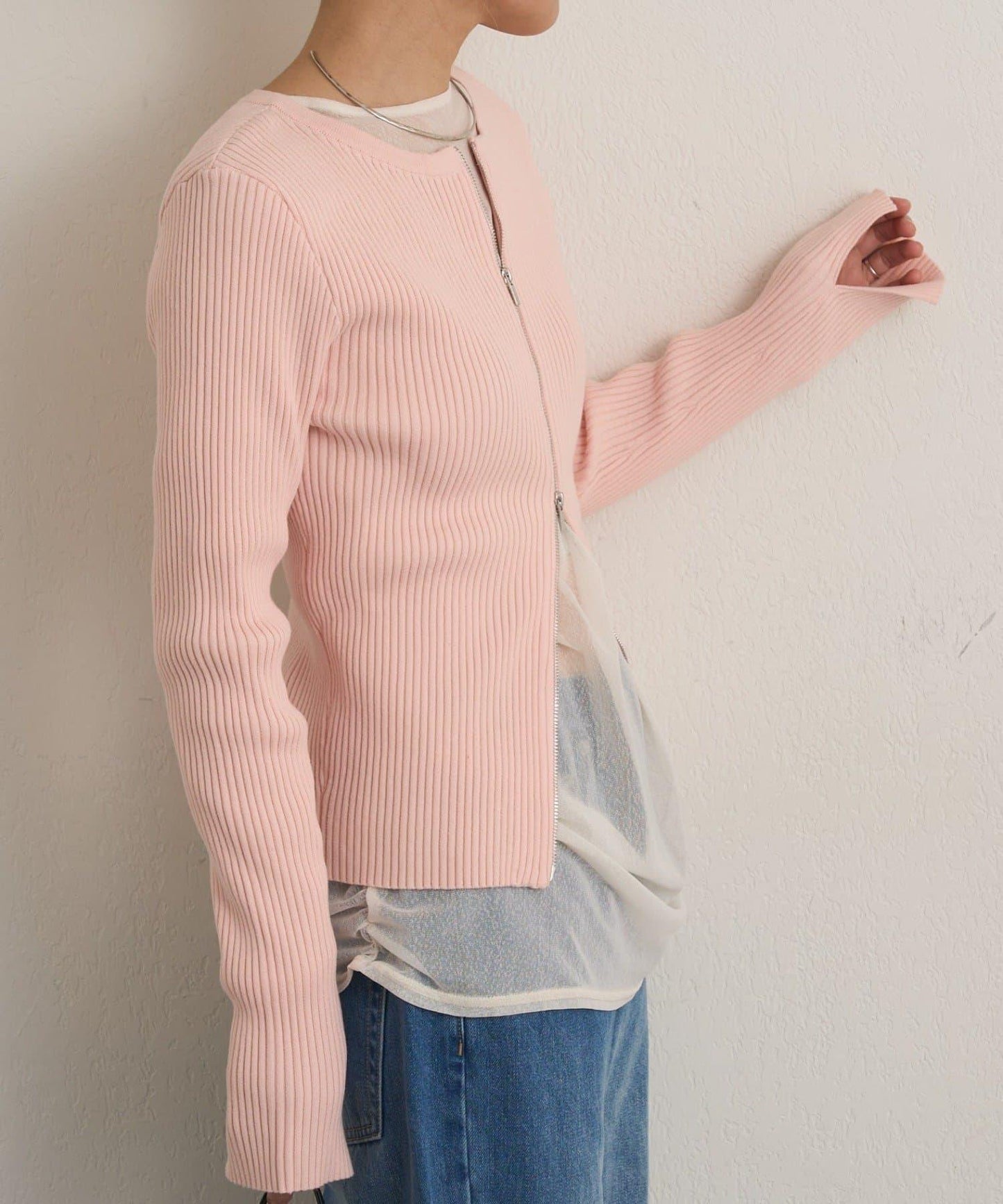 雙拉鍊羅紋開衫