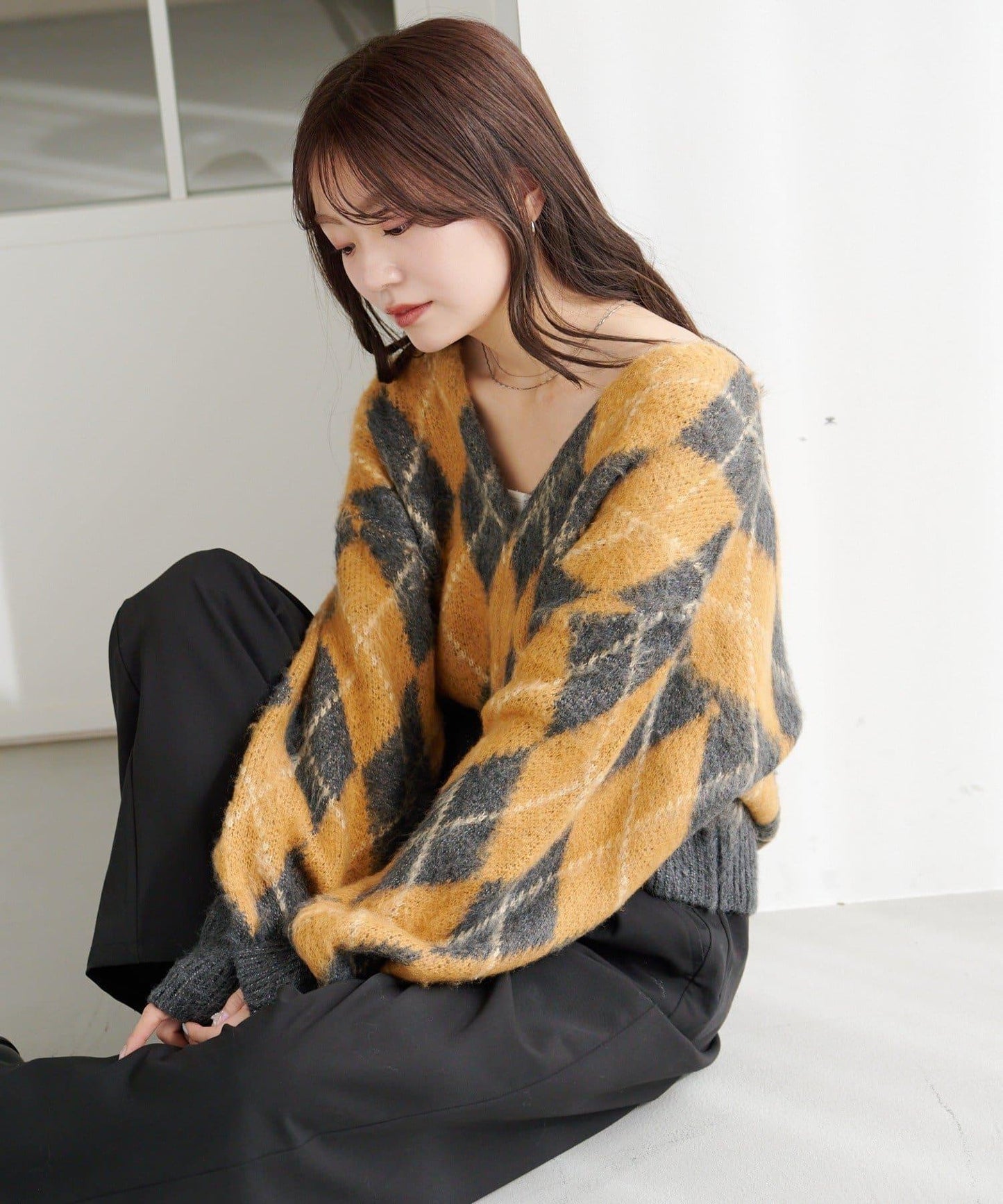 菱格絨面針織開衫