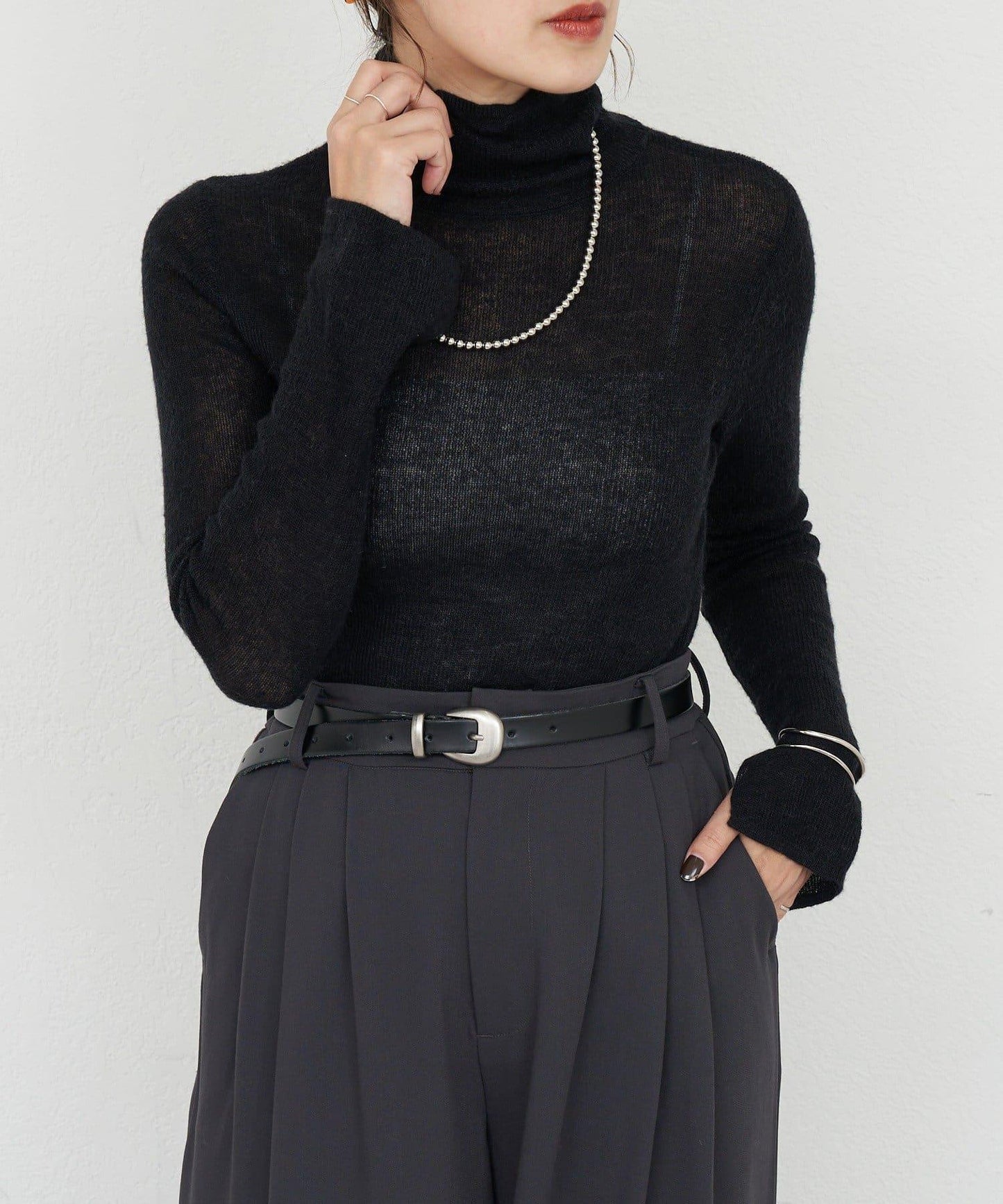 透視高領針織衫