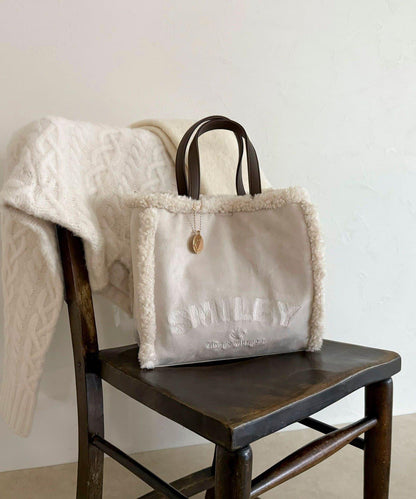 SMILEY環保仿毛絨托特包