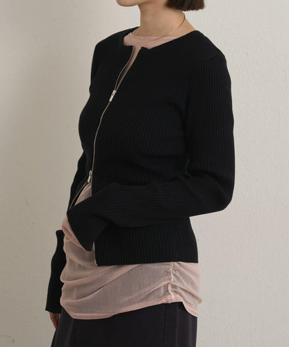 雙拉鍊羅紋開衫