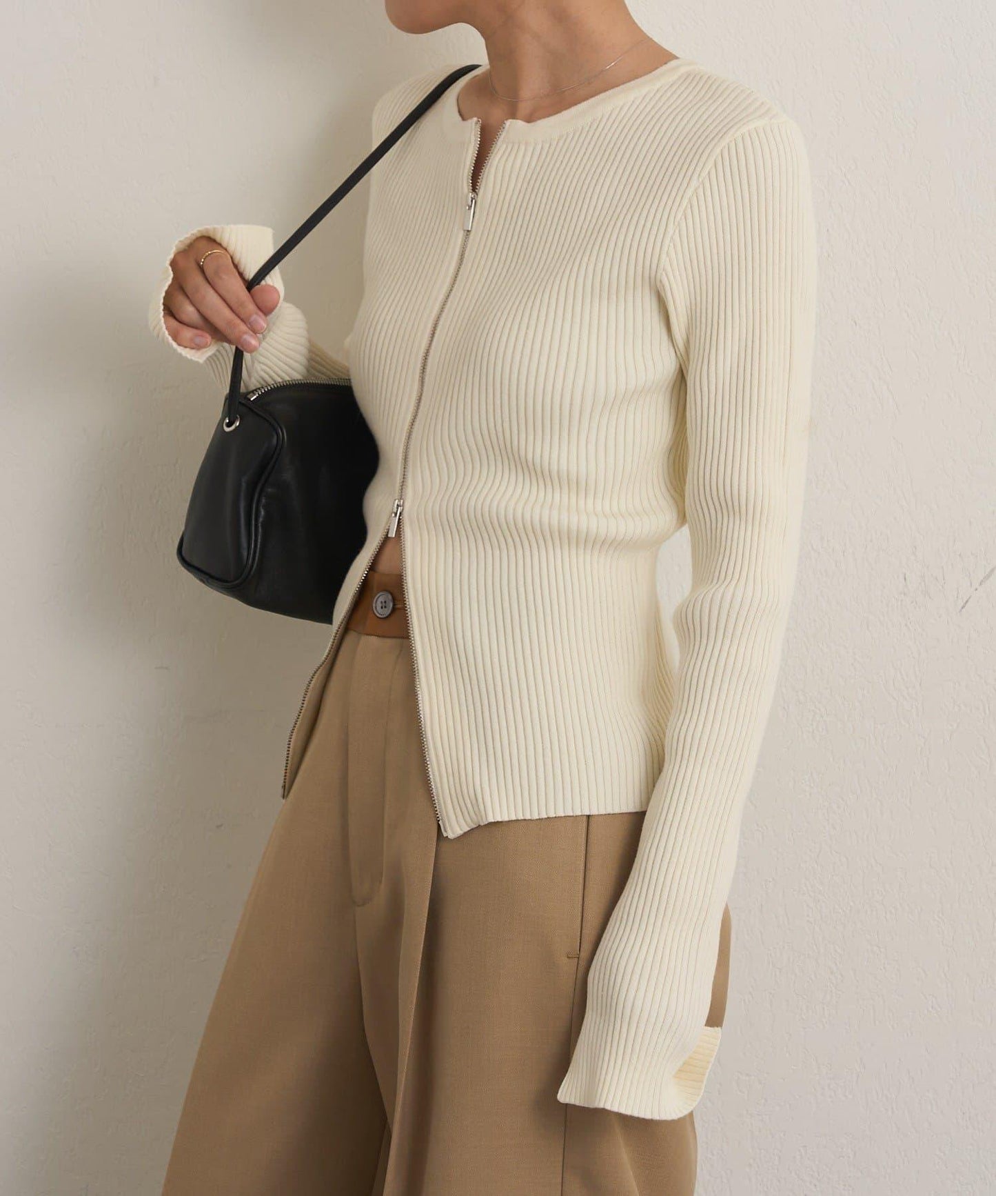 雙拉鍊羅紋開衫