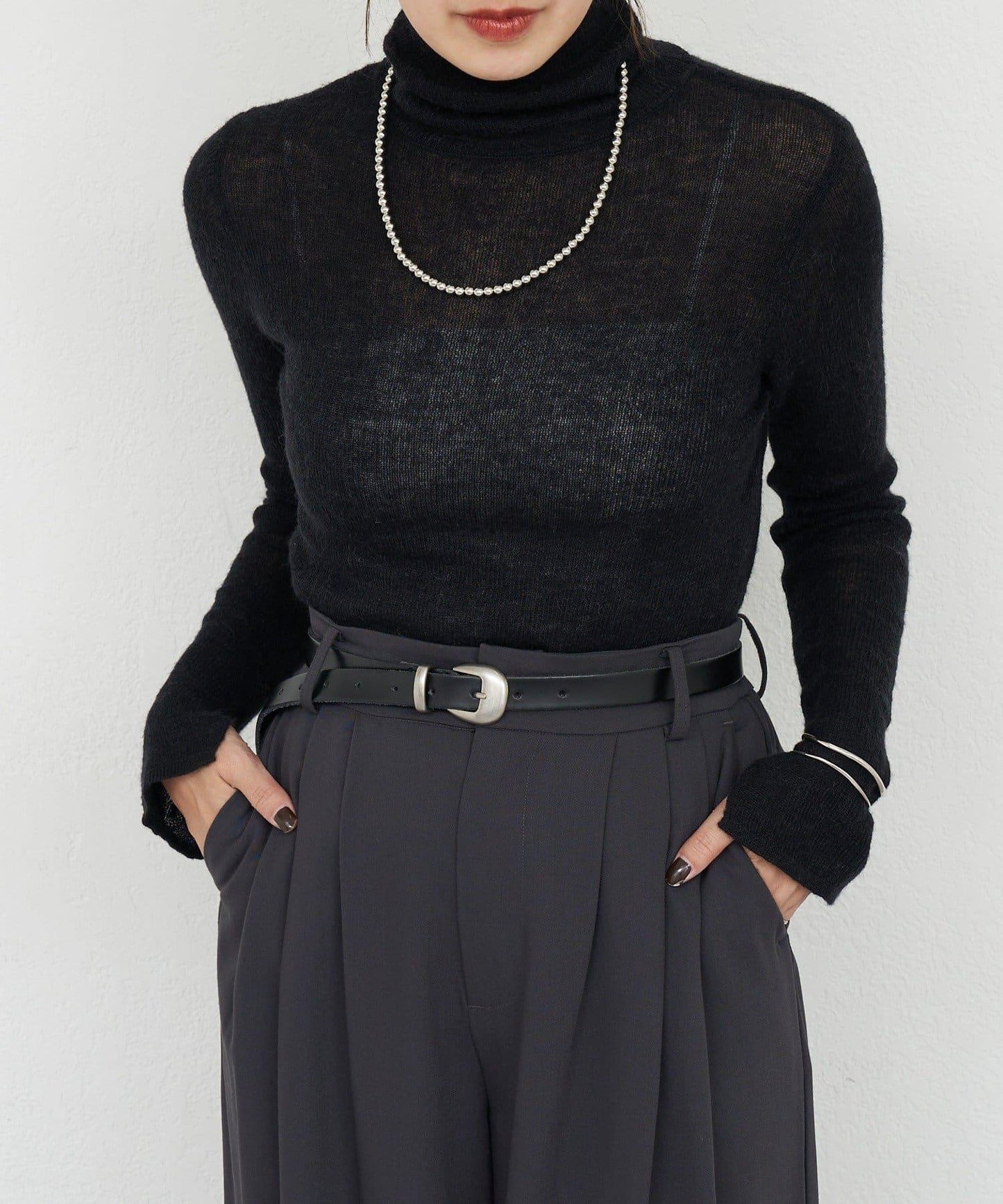 透視高領針織衫