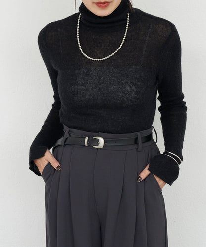 透視高領針織衫