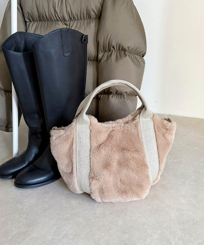 亮片裝飾雙用環保毛絨托特包