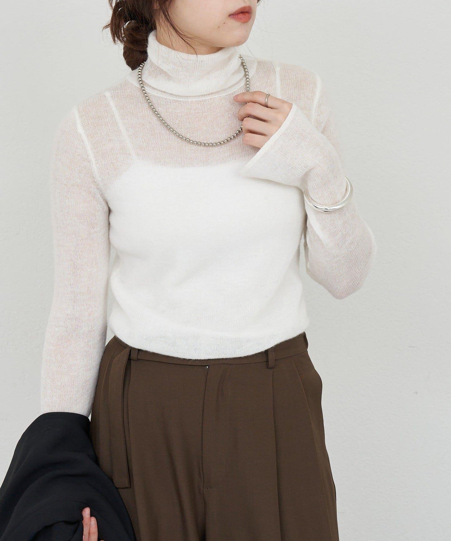 透視高領針織衫