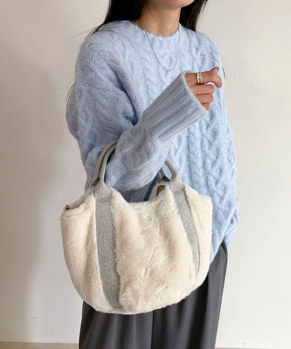 亮片裝飾雙用環保毛絨托特包