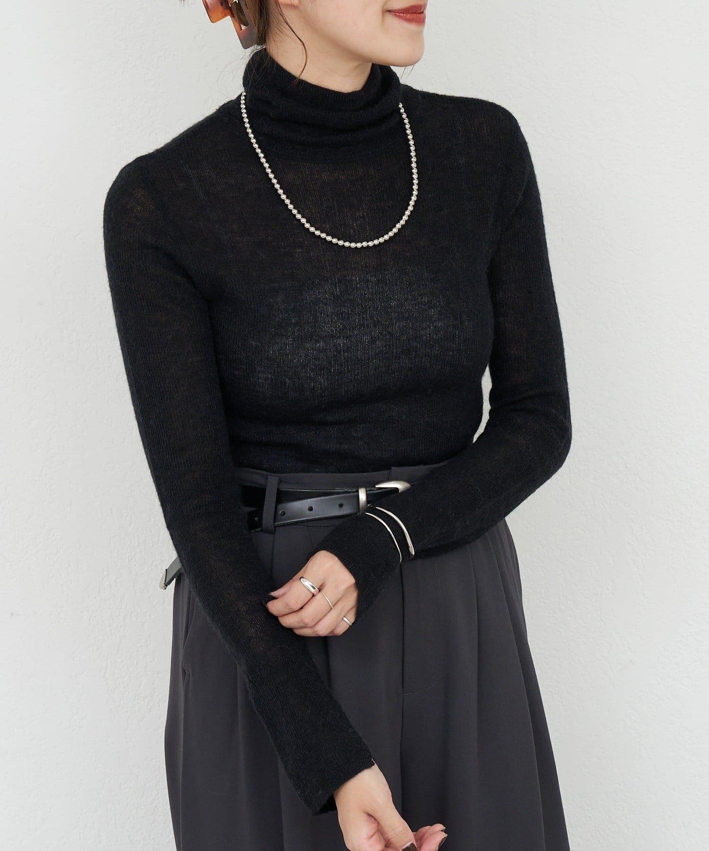 透視高領針織衫