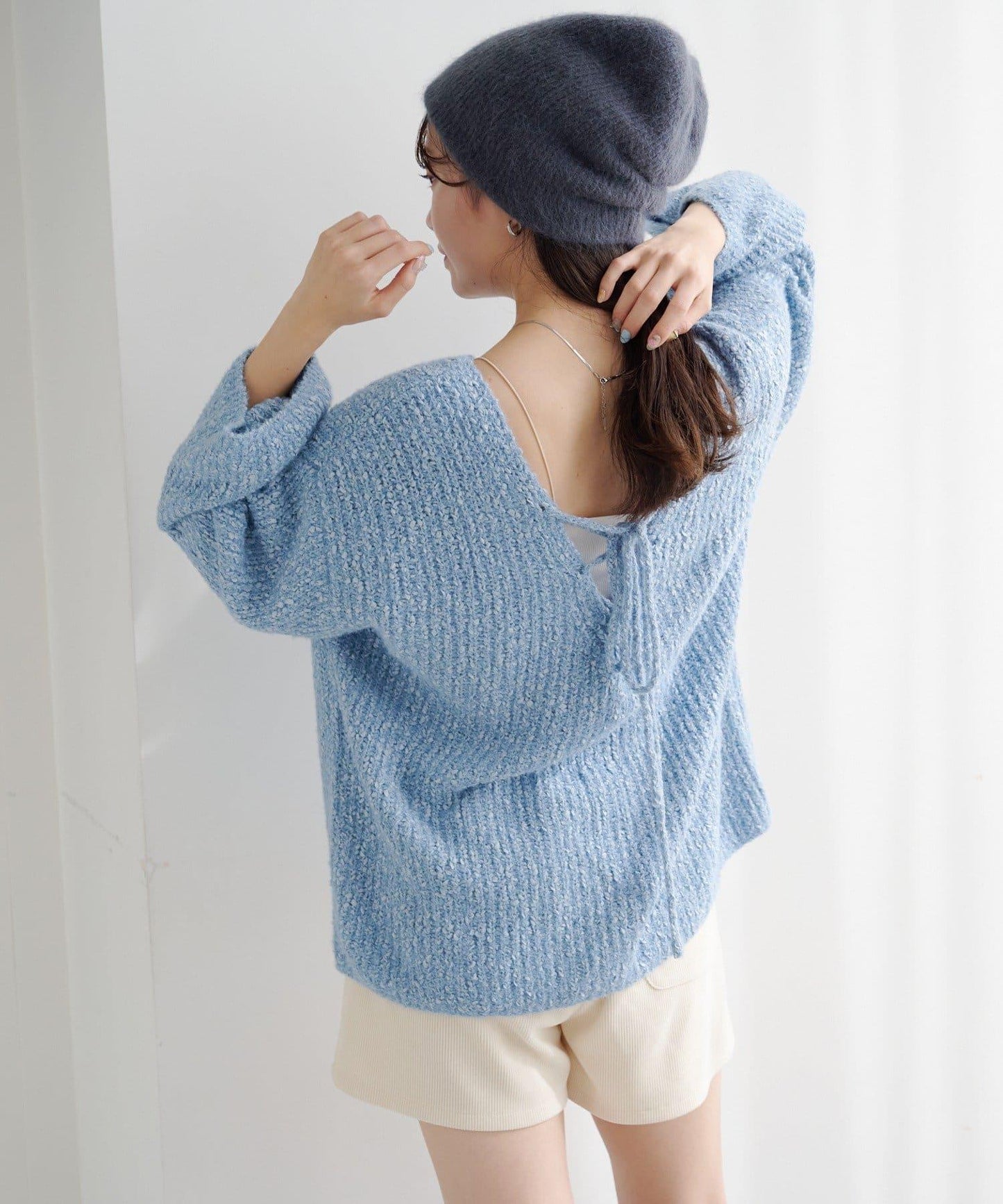 【純色&條紋/前後兩穿】繫帶寬鬆針織衫