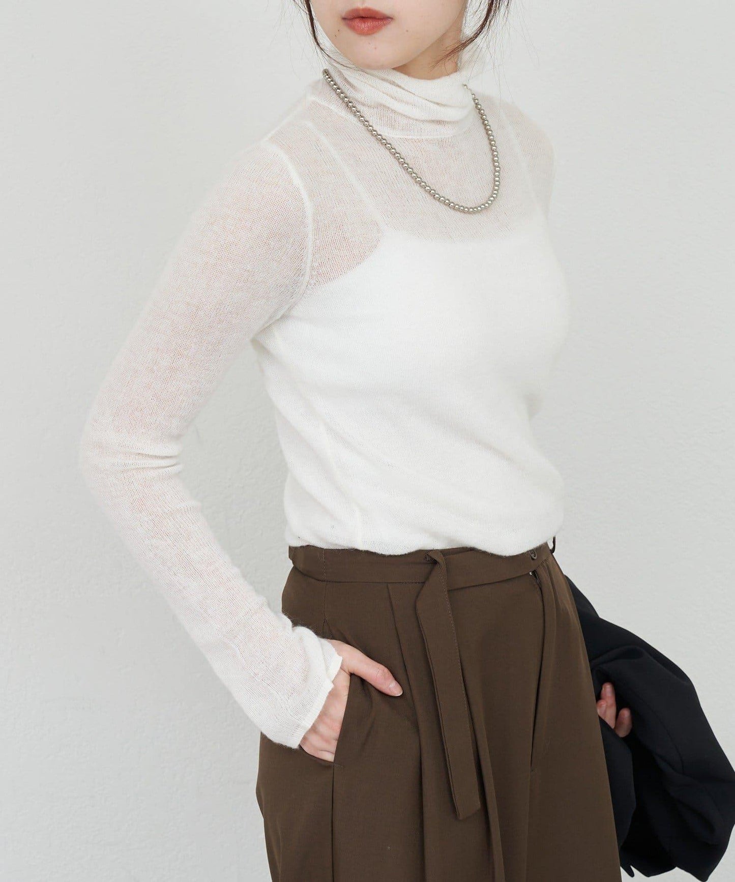 透視高領針織衫