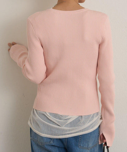 雙拉鍊羅紋開衫