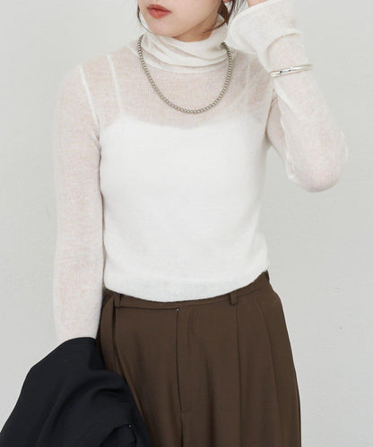 透視高領針織衫