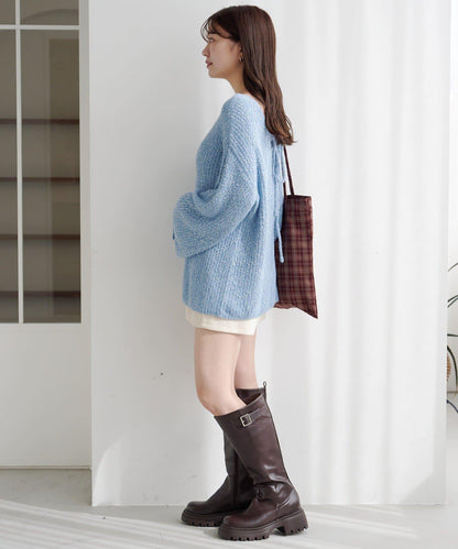 【純色&條紋/前後兩穿】繫帶寬鬆針織衫