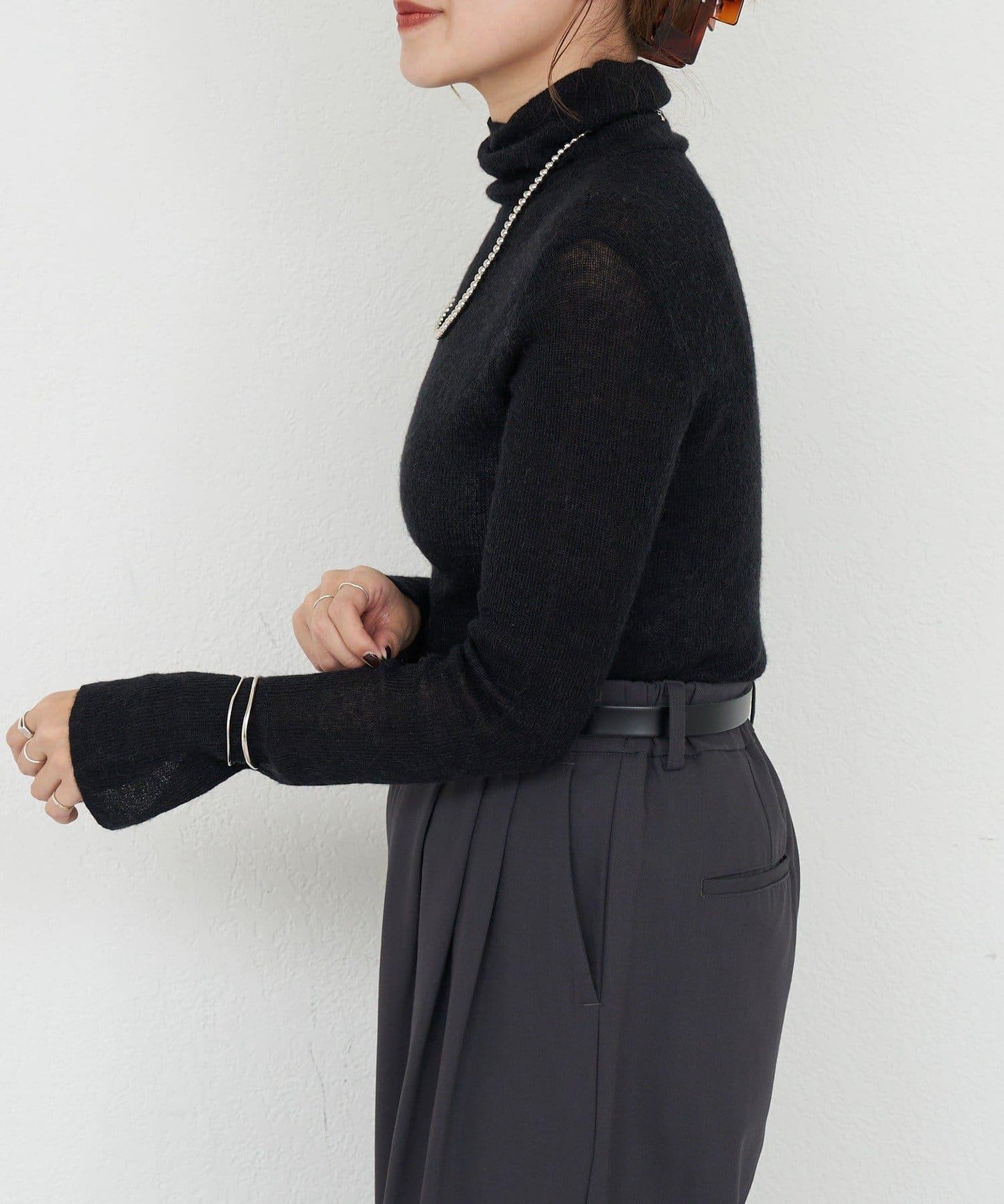 透視高領針織衫