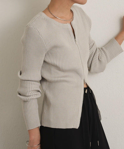 雙拉鍊羅紋開衫