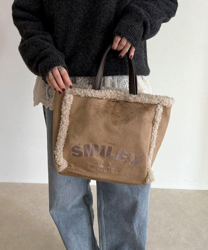 SMILEY環保仿毛絨托特包