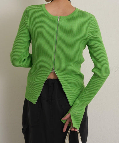 雙拉鍊羅紋開衫